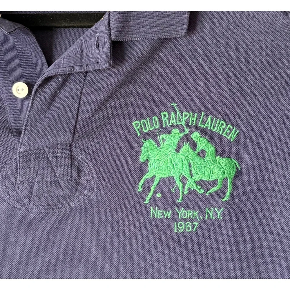Polo Ralph Lauren Mens XL Custom Fit Navy Big Double Pony Crest Polo‎ Shirt IV